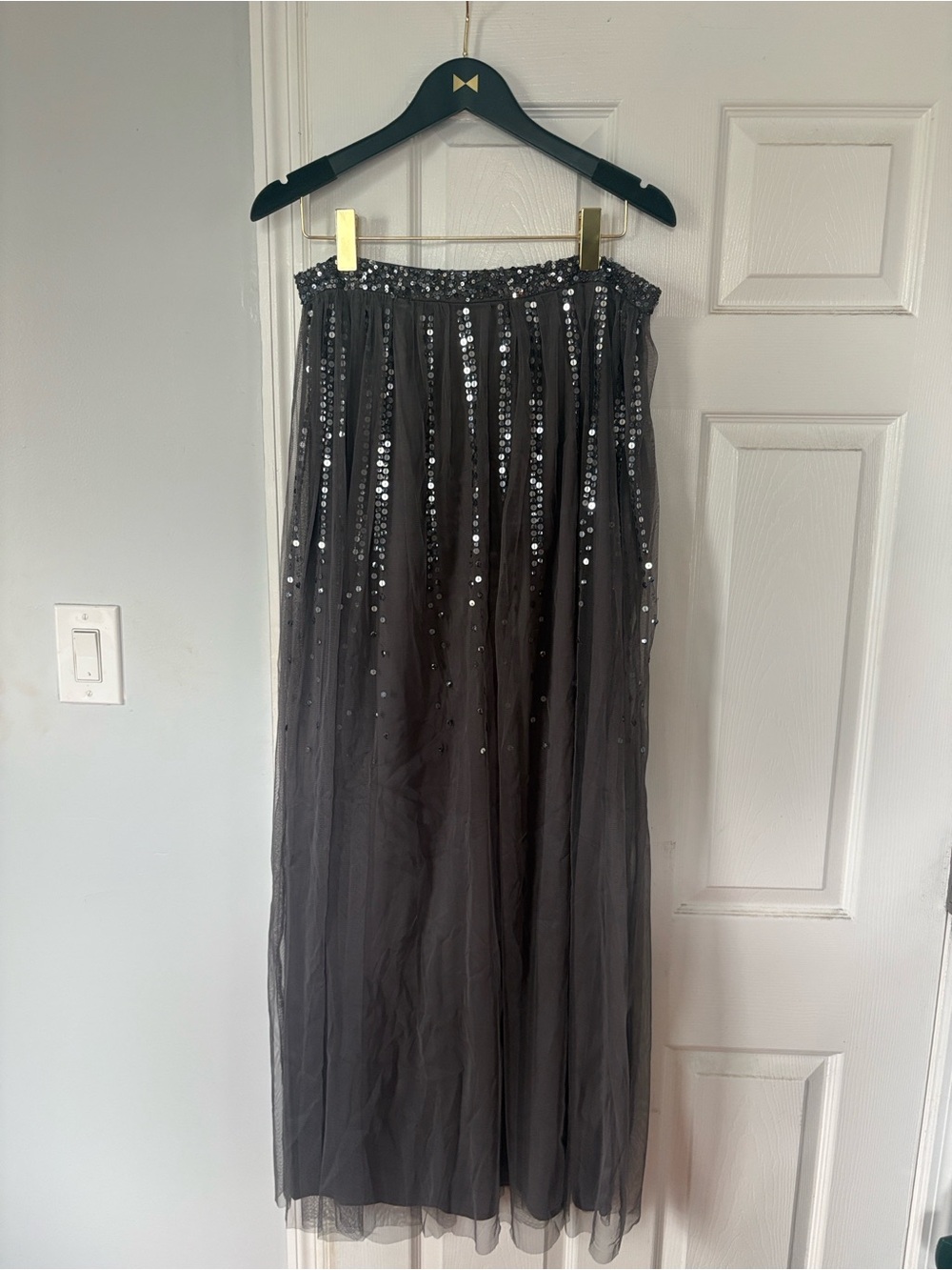 ASOS- Dark Grey- Sequin A-Line Maxi Skirt